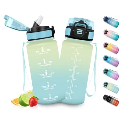 Imagen de HoneyHolly Botellas de Agua para Niños 500ML, Botella sin BPA con Marcador Tiempo, Plastico Deportiva Motivacional, Pajita, Cantimplora Colegio, Bicicleta