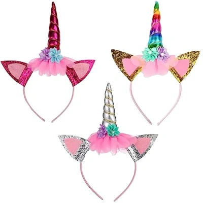 Imagen de YKKJ 3 Piezas Diadema Unicornio Mujer，Cuerno Diadema，para Party Decoración Cumpleaños Fiesta Cosplay, Pascua.