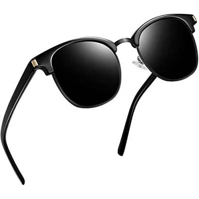 Imagen de Joopin Gafas de Sol Unisex Polarizadas Protección UV400 Semi Rimless Marco Estilo Vintage Hombres Mujeres para Conducción Viajes Playa Deportes al Aire Libre All Black