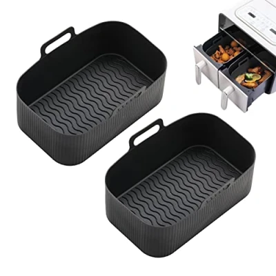 Imagen de 2 unidades freidoras de aire, revestimiento silicona gel sílice, sartén reutilizable para horno, microondas, hogar, cocina, accesorios al aire libre