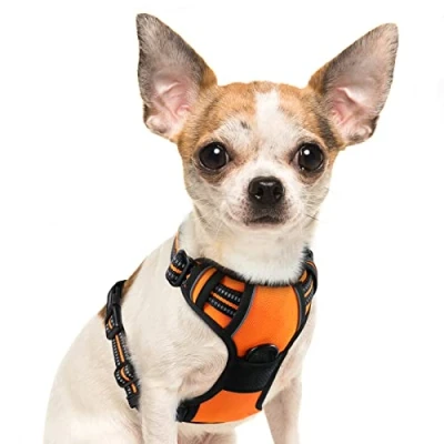 Imagen de Eagloo Arnes Perro Pequeños, Antitirones antiescape, Chaleco Acolchado Ajustable, Anillos de Pecho y Espalda, Material Transpirable con Cinta Reflectante, Ejercer Correr, S Naranja