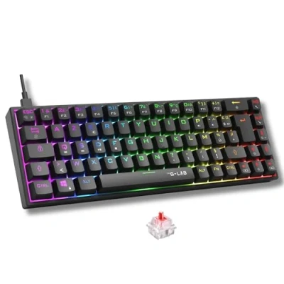 Imagen de The G Lab Keyz Titanium Teclado Gaming 65% AZERTY, USB, mecánico Switch Rojo, 100% Personalizable, antifantasma, macros programables, para PC, PS4, PS5, Xbox, Color Negro