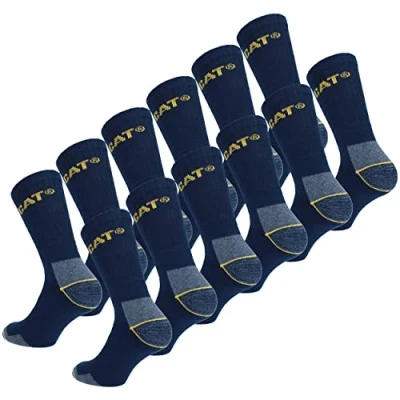 Imagen de Caterpillar 12 Pares Calcetines Trabajo Media Pantorrilla por Zapatos de Seguridad Punta y Talón Reforzados Esponja Algodón (Azul, 41 45)