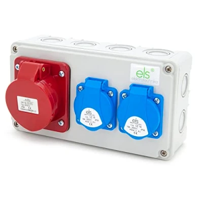 Imagen de ELS Elektrotechnika distribuidor de corriente para construcción, pared, 2 enchufes Schuko, x 230 V y 1 cable CEE 16 A, interior exterior