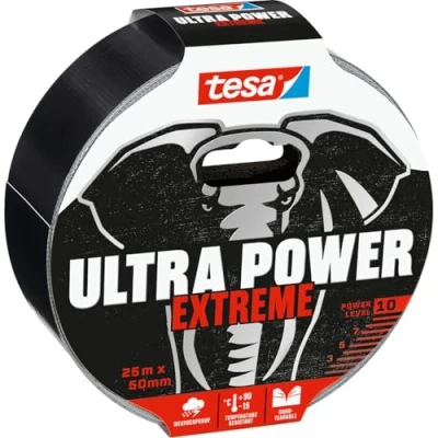 Imagen de tesa® Ultra Power Extreme Cinta de Reparación Adhesiva para Reparar Fijación Extrafuerte Superficies Rugosas Resistente al Clima Rasgable a Mano 25 m x 50 mm
