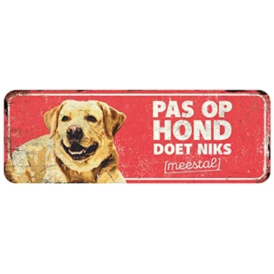 Imagen de D&amp;D Home, Panel de Aversión Atención al Perro, 40x13x0,3 cm, Versión Holandesa, Fondo Rojo, Señal Advertencia Metal Resistente óxido con Texto Divertido
