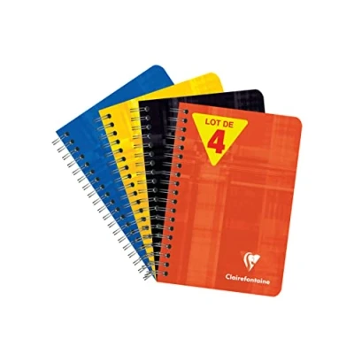 Imagen de Clairefontaine 668592AMZC Lot de 4 Carnets à Spirale 9x14 cm 100 Pages Petits Carreaux Papier Blanc 90 g Couverture Carte Pelliculée Couleur Aléatoire