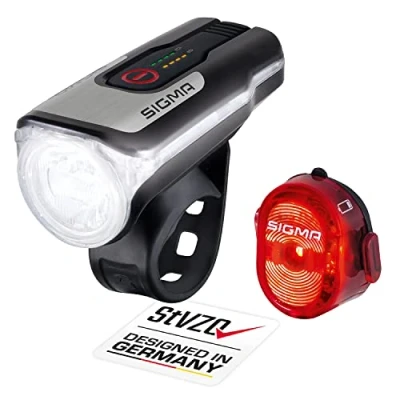 Imagen de SIGMA SPORT Juego de luces led para bicicleta AURA 80 y NUGGET II, homologado por la ley transporte en carretera Alemania StVZO, luz delantera trasera a batería