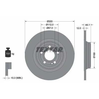 Imagen de TEXTAR 92324303 Disco de freno 320 12 05/06 112 macizo revestido sin perno sujeción rueda, buje rueda MERCEDES BENZ: Clase A, B