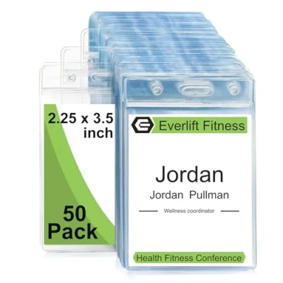 Imagen de Fushing Pack de 50 plástico transparente vertical Badge titulares, nombre Tag titulares la tarjeta (S)