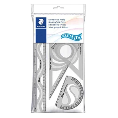 Imagen de Staedtler Ultraflex 569PB4UF S. Set de reglas y transportador para dibujo técnico. Conjunto con 4 piezas plástico color variado.
