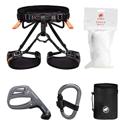 Imagen de Mammut Ophir 4 Slide Climbing Package Juego de vía ferrata, con arnés, mosquetón, dispositivo seguridad, bolsa tiza y bolas tiza, equipo para escalada, protección contra caídas negro,
