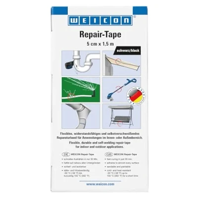 Imagen de WEICON cinta de reparación 1,5 m x 5 cm, emergencia en tuberías interiores y exteriores, negro