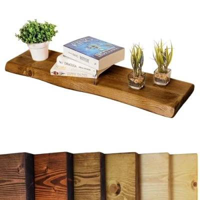 Imagen de Chill House Waney/Live Edge Estantería Flotante rústica 22 cm x 4.4 cm, Roble Tudor, 40cm