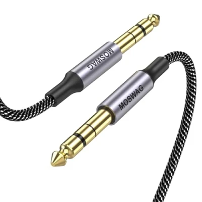 Imagen de MOSWAG Cable de audio 1/4 TRS 1m, 1/4&quot; 6.35mm a interconexión balanceado Trenza nylon compatible con guitarra eléctrica, bajo, mezcla