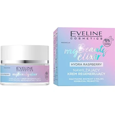Imagen de EVELINE COSMETICS My Beauty Elixir Hydra Frambuesa Crema Hidratante Regeneradora Nutritiva Calmante Fórmula Orgánica Vegana 98% Natural Bajo Maquillaje 50ml