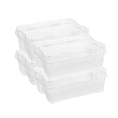 Imagen de Keter Juego de 4 recipientes plástico con tapa Jumbo Box M, transparentes, ideales para ropa y como almacenamiento, aptos armarios garajes, 35 l, 58 x 39 21 cm