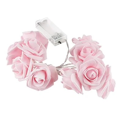 Imagen de Ideen mit Herz Cadena de luces LED rosas 10 blanco cálido con función temporizador (6 horas encendido 18 apagado) (rosa)