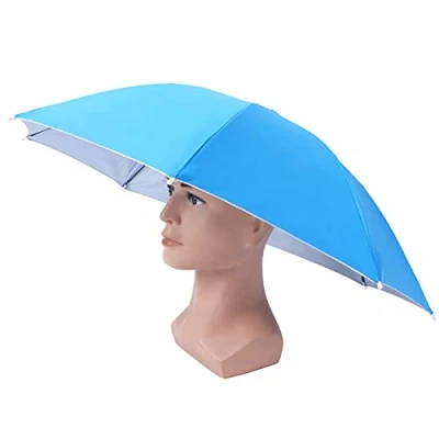 Imagen de Buachois Sombrero de Paraguas, Paraguas Pesca a Prueba Viento con protección Solar, Gorro Manos Libres, Plegable para al Aire Libre Senderismo(Azul)