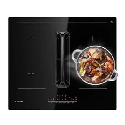 Imagen de Klarstein DownAir AirJet 60 Placa de Inducción con Extractor Integrado, 600 m3/h, Booster 10000 W, VarioHeating, Clase A+, Panel Táctil, Vidrio y Acero Inoxidable, 60x2,6x51,5 cm
