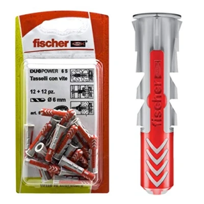 Imagen de fischer 537621 Tobillo Duopower, Grigio/Rosso, 10 x 50 mm, Set de 8 Piezas