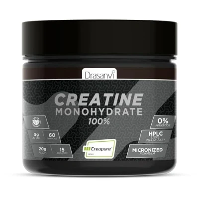 Imagen de Creatina Creapure DRASANVI Suplemento Deportivo para Aumentar la Masa muscular, Mejorar Rendimiento y obtener una Rápida Recuperación Muscular Monohidratada 300g