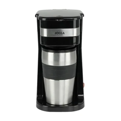 Imagen de Jocca Cafetera de goteo individual con taza viaje 420 ml Incluye filtro reutilizable Apagado automático Termo acero inoxidable negro