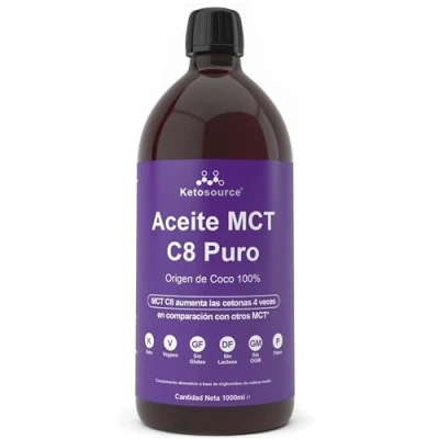 Imagen de Aceite MCT C8 Puro Aumenta las Cetonas 4 Veces en Comparación con Otros Alto 99%+ Pureza Apoya Nutrición Keto y Ayuno Origen Coco 100% Bulletproof Coffee 1000ml Ketosource®