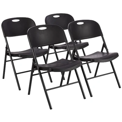 Imagen de Amazon Basics 4 Unidad Silla de plástico plegable, capacidad 157,5 kg, negro