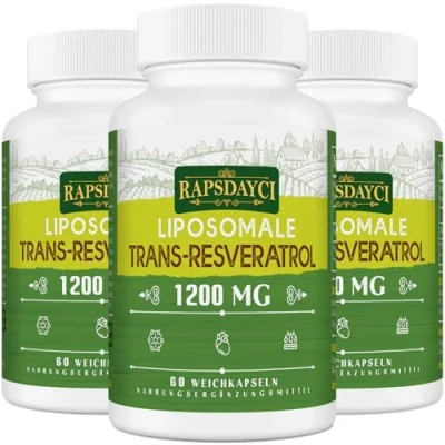 Imagen de trans resveratrol liposomal de 1200 mg, en dosis altas, fórmula 98% pura, nudo japonés, mejor absorción, 180 cápsulas blandas