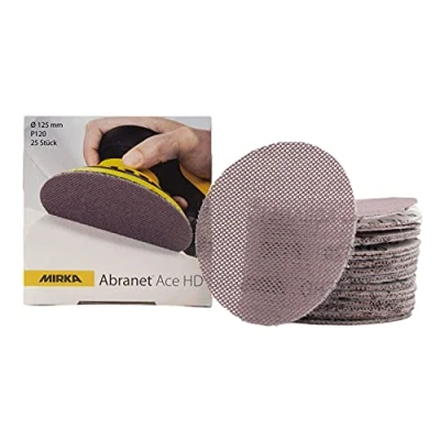 Imagen de Mirka Abranet Ace HD Discos de malla Ø 125mm Velcro / grano P120 25 piezas AH23202512 Para excéntricas y lijadoras lijar superficies duras, madera, masilla, barniz, metal