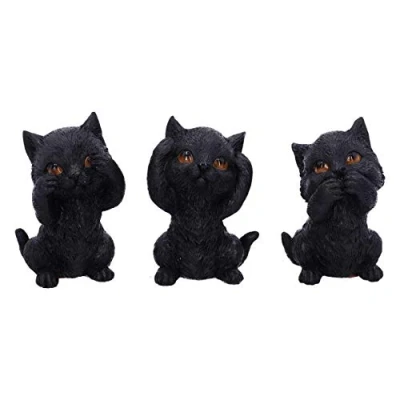 Imagen de Nemesis Now Three Wise Kitties See No Hear Speak Evil Familiar Figura Decorativa de Gatos Negros, Resina, 8.8cm