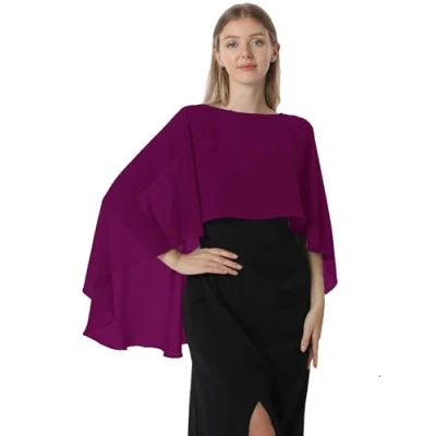 Imagen de Hotshawl Capelets de gasa para mujer, chales y envolturas vestido noche, capas boda, Fucsia, Talla única