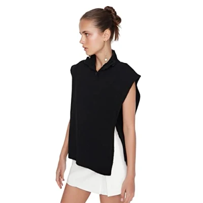 Imagen de Trendyol Suéter de Punto básico con Cuello Alto y Ajuste Regular para Mujer, Negro, S