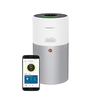 Imagen de Hoover H PURIFIER 300 HHP30C Purificador de aire inteligente, Multisensores, Wi Fi, Filtro triple capa (hepa 13), Inactivación polen, Alertas CO, CADR 290m3/h, Silencioso, Blanco