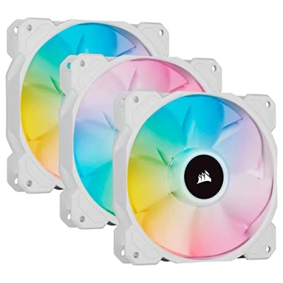 Imagen de Corsair iCUE SP120 RGB ELITE 120mm PWM Set de tres ventiladores, Ocho LED direccionables, baja sonoridad 18 dBA, hasta 1.500 RPM, Blanco, para Ordenador escritorio