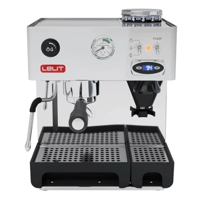 Imagen de Lelit Cafetera Anita Con Espumador de Leche, Molinillo y Control Temperatura PID, Plateada