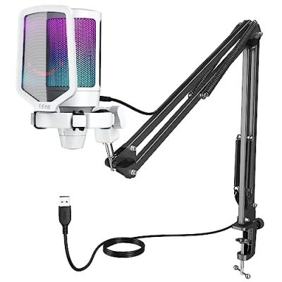 Imagen de FIFINE Gaming Microfono para PC USB, RGB Kit de Micrófono Condensador Ordenador PS4 PS5, con Botón Silencio, Filtro Anti Pop, Soporte Choque,