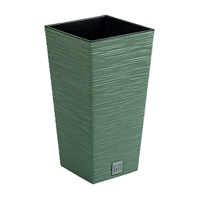 Imagen de Macetero color verde tierra, con depósito, colección FURU, de 20 x 38 cm, capacidad 5 L.