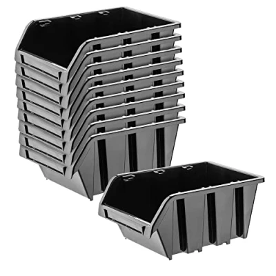 Imagen de KADAX Gavetas Apilables y Modulares de Plastico para Herramientas, Cajas Organizadoras Almacenaje, Almacenamiento (Negro: 10, 490 x 298 mm)