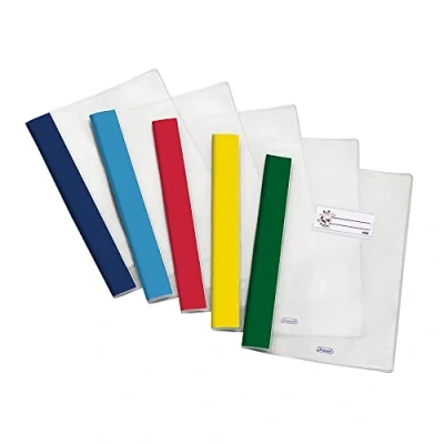 Imagen de Favorit Juego de 10 fundas para cuadernos con etiqueta, tamaño A4, transparentes y multicolores, 21x29,7 cm