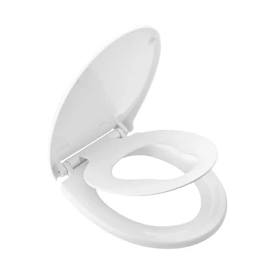 Imagen de Ibergrif M41002 2 Tapa WC, Asiento de Inodoro Familiar con Cierre Suave en Forma O Liberación Rápida, Fácil Limpiar, Blanco