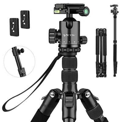 Imagen de Victiv Trípode Cámara 206cm, de Viaje Portátil Aluminio para DSLR, 360 Rótula Bola Panorámica una Capacidad Carga 15 kg, Monopié Desmontable con Bolsa Transporte Negro