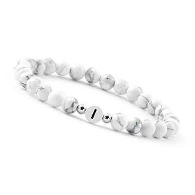 Imagen de GD GOOD.designs EST. 2015 Pulsera de perlas Letra la pareja Blanco con cuentas howlita genuina I Regalo para personalizada