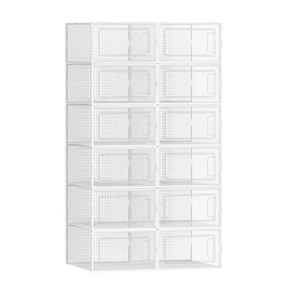 Imagen de SONGMICS Cajas de Zapatos Plástico, Juego 8 Organizadores Almacenamiento, Caja Zapatero Plástico Plegable y Apilable para Zapatillas hasta Talla 44, Transparente Blanco LSP08SWT
