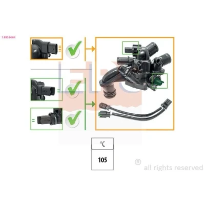 Imagen de EPS 1.880.866K Termostato, refrigerante 105 con junta cable PEUGEOT: 308 I Hatchback, 207 Partner II Tepee, CITROËN: C3 Picasso, C5 3