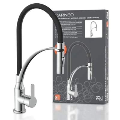 Imagen de EISL NI183CARCRB CARNEO grifo de cocina con ducha extraíble y función ahorro agua, giratorio para fregadero, color cromo negro