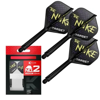 Imagen de TARGET Darts Luke Littler K Flex Sistema de plumas y eje, n.º 2 mediano (33 mm), paquete 3 vuelos Kflex todo en uno, accesorios dardos edición para jugadores Flight &amp; Medium