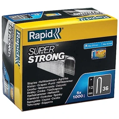 Imagen de Rapid Caja de Grapas Corona Redondeada Súper Resistentes para Cables Bajo Voltaje N.º36 Acero Galvanizado, 12 mm 5 x 1.000