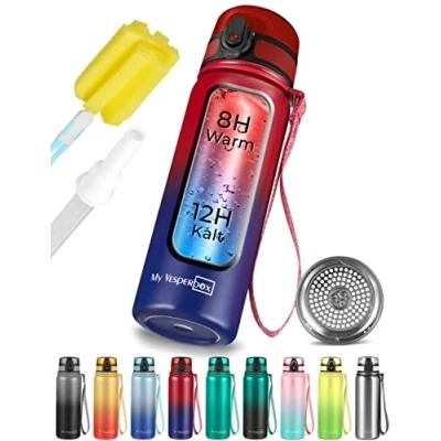 Imagen de My Vesperbox Thermo Minny botella de acero inoxidable resistente al agua, con pajita o tamiz, 400 ml, 600 para niños y adultos, sin BPA